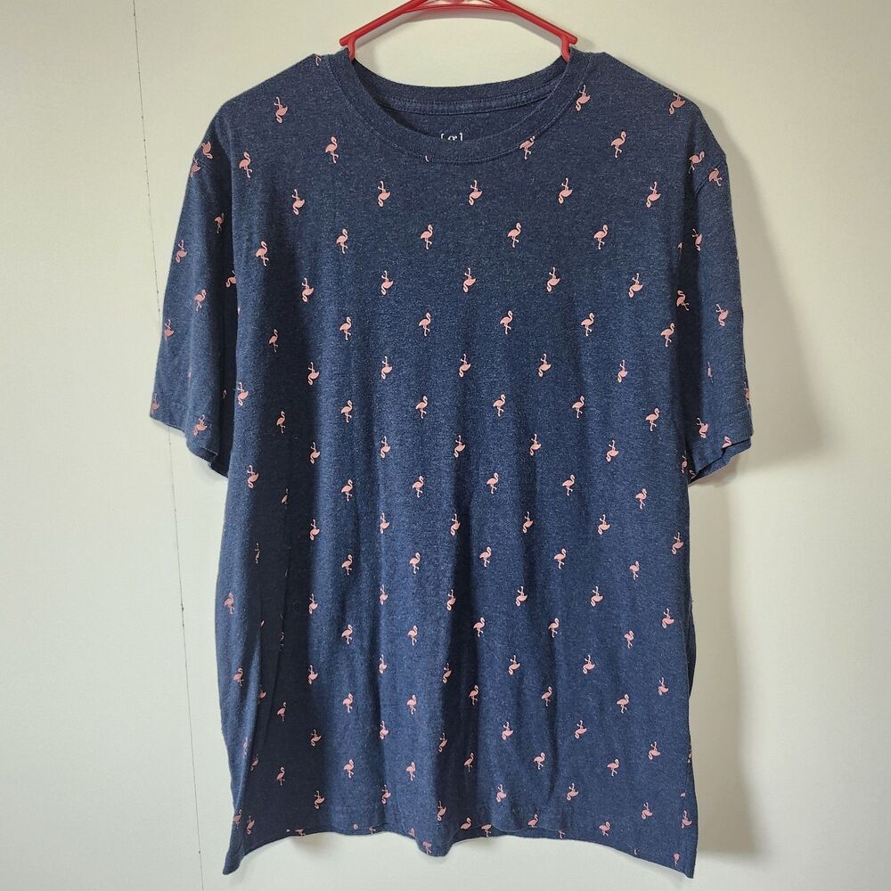 George Men's Navy Pink Flamingo All Over Print T-Shirt Size Large Classic